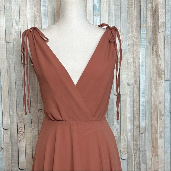 Lulus S Dusty Pink Flowy Maxi Dress Gown Deep V Low Back Bridesmaid Prom - Picture 5 of 14